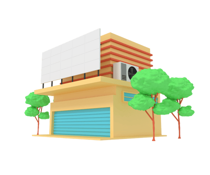 3d illustration of shop building with advertising billboard png