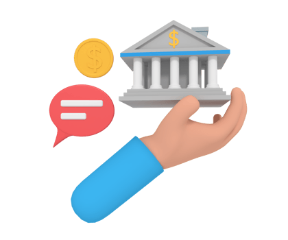 3d illustration of a hand holding a bank building miniature png