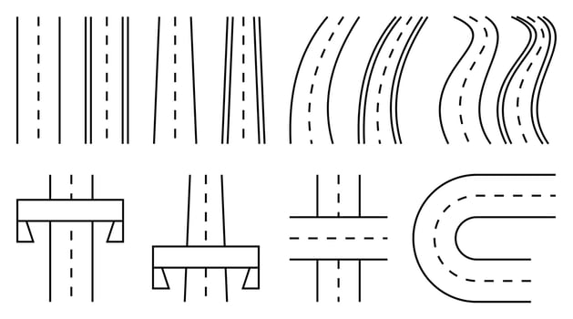 road icon set, line design on white background vector