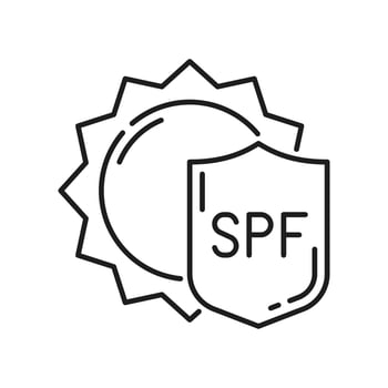 SPF shield, sun protection icon vector UV rays