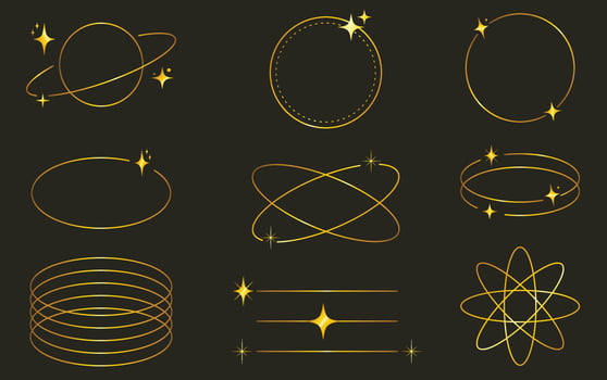 Modern Minimalist Aesthetic linear gold frames, arcs, stars and elements vector