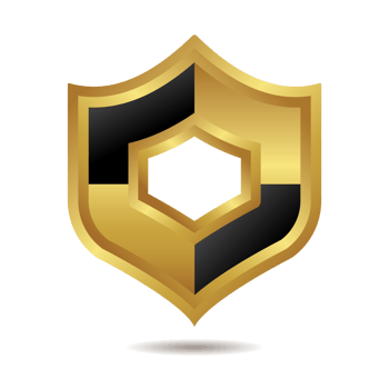 3D Shield Logo or Icon In Golden And Black Color png