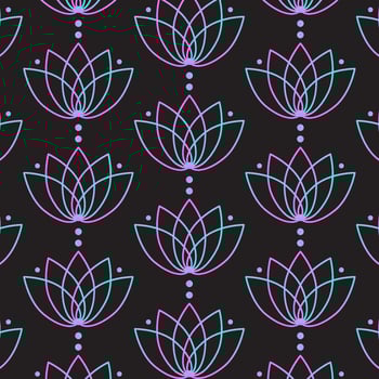 Neon lotus flower pattern on a black background vector