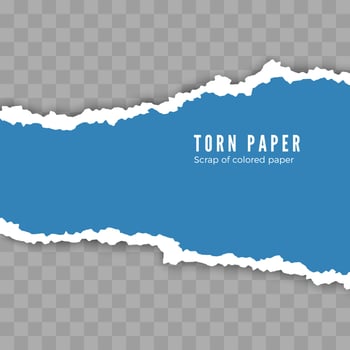 Scrap of torn white paper with shadow. Damaged cardboard borders. Vector illustration