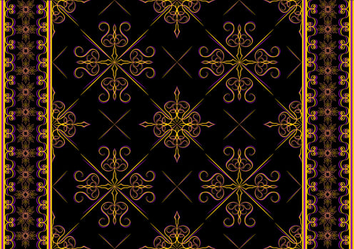 Ethnic folk symbol seamless pattern in black gold tone in vector illustration design for fabric, carpet, scarf, mat, tile and more