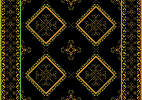 Ethnic symbol seamless pattern in black gold and green tone in vector illustration design for fabric, mat, wrapping paper, scarf, carpet, tile and more