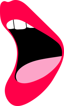 Classic nostalgic 80s 90s element in modern style flat, line style. Hand drawn PNG illustration of lips, open mouth, whispering, breathing, singing, talking, podcast. Fashion patch, badge, emblem.