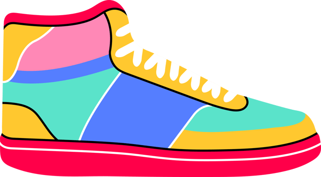 Classic nostalgic 80s 90s element in modern style flat, line art style. Hand drawn PNG retro illustration of sneaker, vintage shoe, footwear, oldschool. Fashion patch, badge, emblem, logo