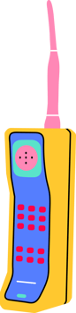 Classic nostalgic digital 80s 90s elements in modern style flat, line style. Hand drawn PNG illustration of retro or vintage phone, handset, mobile cellphone. Fashion patch, badge, emblem, logo