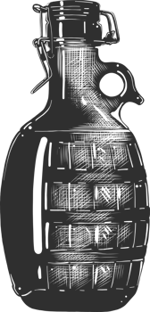 PNG engraved style illustration for posters, decoration and print. Hand drawn sketch of bottle of beer in monochrome isolated on white background. Detailed vintage woodcut style drawing.