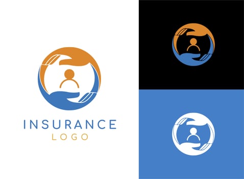 Abstract People insurance logo. Human Icon with Two Hands Circling Symbol. Vector Logo Design Template Elements, clean and simple.