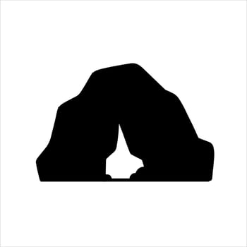 Cave icon. Stone shelter. Entrance to the mountain dungeon. Black silhouette vector