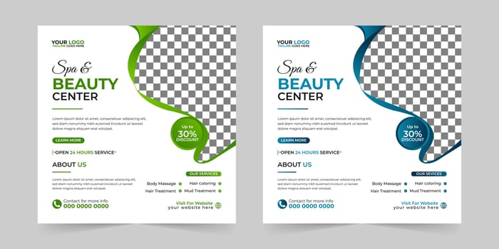 Modern Spa Beauty Center social media post, Digital marketing promotion ads sales and discount web banner vector template design