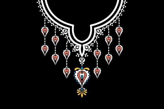 Embroidery neckline floral pattern. Beautiful ornament with colorful flowers. Fashion design. vector