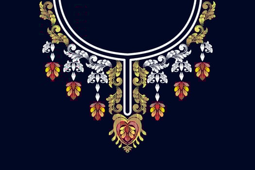 Embroidery neckline floral pattern. Beautiful ornament with colorful flowers. Fashion design. vector
