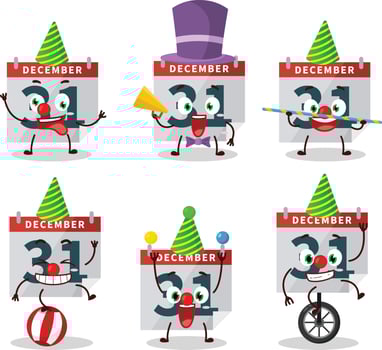 Cartoon character of december 31th calendar with various circus shows vector