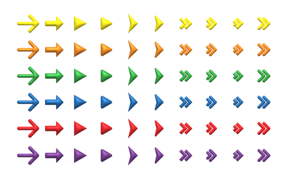 Colorful 3d arrow icon set isolated on white background. Arrow pointer, mouse cursor. Cartoon minimal style. png
