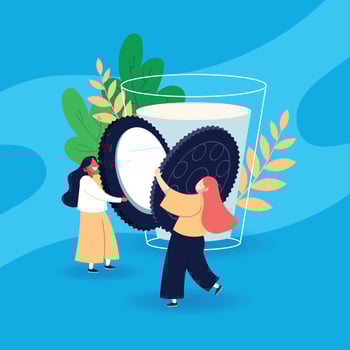 Two Girls Holding Half of Biscuit vector