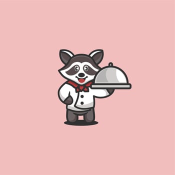 cute raccoon standing logo design vector