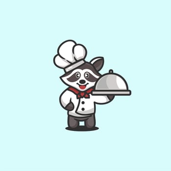 cute raccoon standing logo design vector