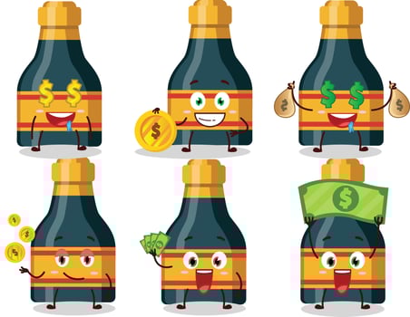 Wine bottle cartoon character with cute emoticon bring money vector