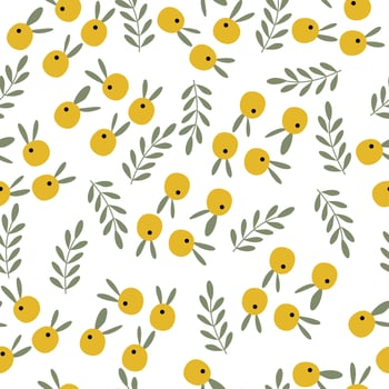 abstract yellow berries and leaves pattern, vector illutration