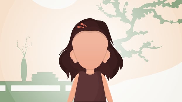 Cute baby girl in cartoon style. Poster with a teenage girl. illustration. vector