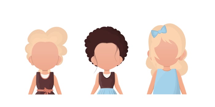A set of cute baby girls is depicted waist high. Isolated on white background. illustration. vector