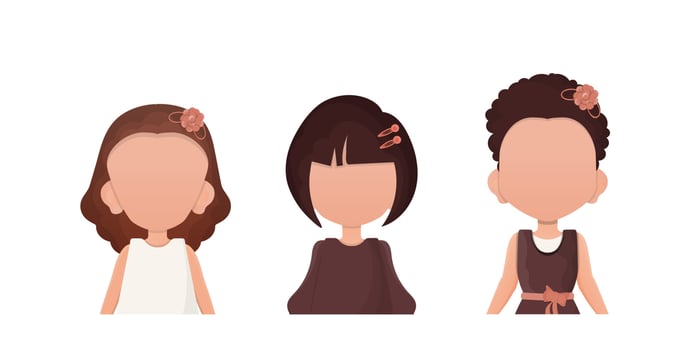 A set of little girls is depicted waist high. Isolated on white background. illustration. vector