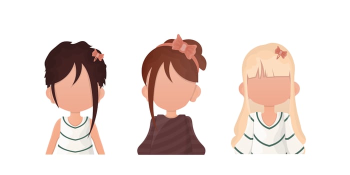 A set of cute girls is depicted waist high. Isolated. illustration. vector