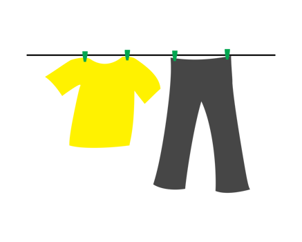 Yellow shirt and gray pants in the sun outdoors,clothes hanging on a clothesline png