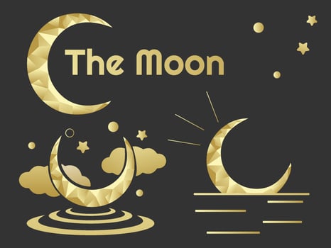 Low poly Moon Gold Moon Vector Water Cloud Pack.