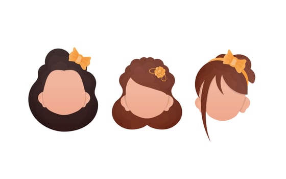 Set of baby girls faces isolated on white background. Cartoon style. illustration. vector
