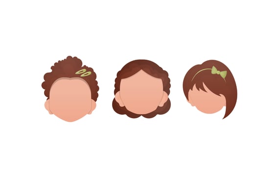 Set of girls faces isolated on white background. Cartoon style. illustration. vector