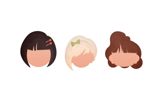 Set of girls faces isolated on white background. Cartoon style. . vector