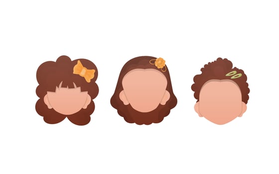 Set of baby girls faces isolated on white background. Cartoon style. illustration. vector