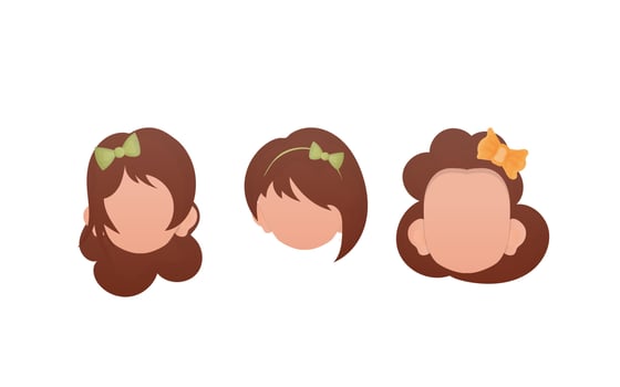 Set of baby girls faces isolated on white background. Cartoon style. illustration. vector