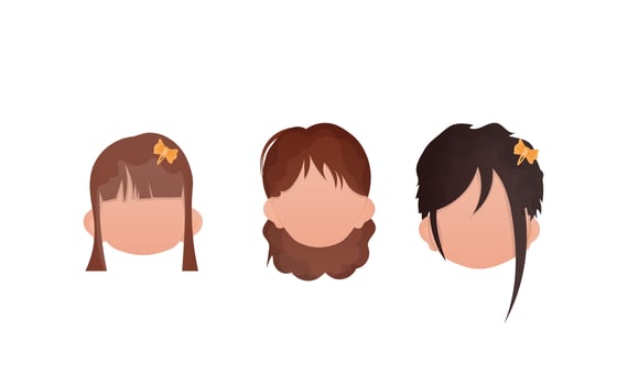 Set of girls faces isolated on white background. Cartoon style. illustration. vector