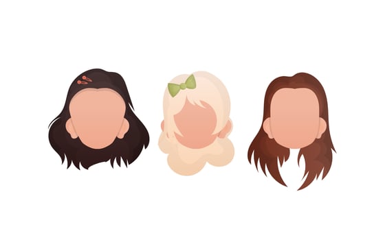 Set of girls faces isolated on white background. Cartoon style. . vector
