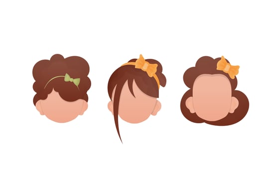 Set of girls faces isolated on white background. Cartoon style. illustration. vector