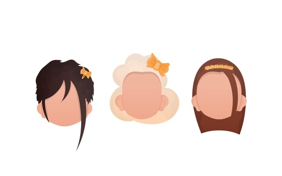 Set of girls faces isolated on white background. Cartoon style. . vector