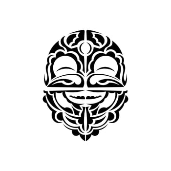 Viking faces in ornamental style. Maori tribal patterns. Suitable for prints. Isolated. Black ornament, illustration. vector