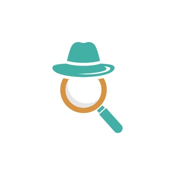 magnifying glass detective logo with a hat on it vector
