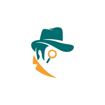 magnifying glass detective logo with a hat on it vector