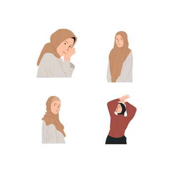 hijab muslim woman character collection vector