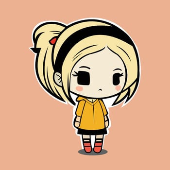 A cartoon girl with a yellow shirt and black skirt vector