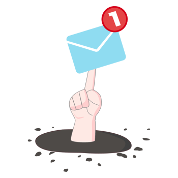 A Hand  pressing an email notification icon with one e-mail message. png