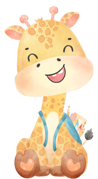 cute happy giraffe kid animal back to school with bag and books, children watercolour illustration png