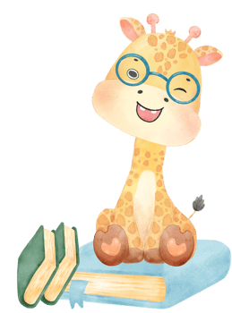 cute happy giraffe kid animal back to school with bag and books, children watercolour illustration png