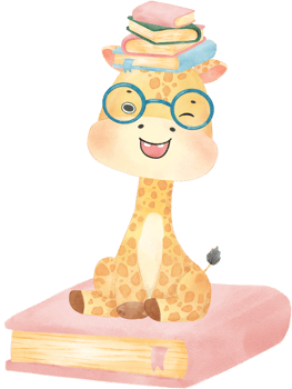 cute happy giraffe kid animal back to school with bag and books, children watercolour illustration png